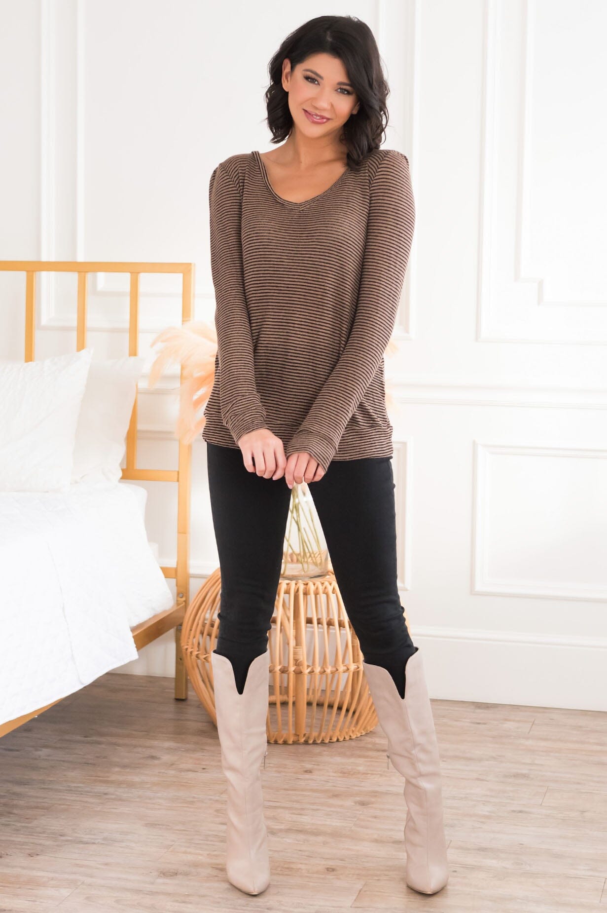 Cheerfully Complete Modest Striped Top Tops vendor-unknown