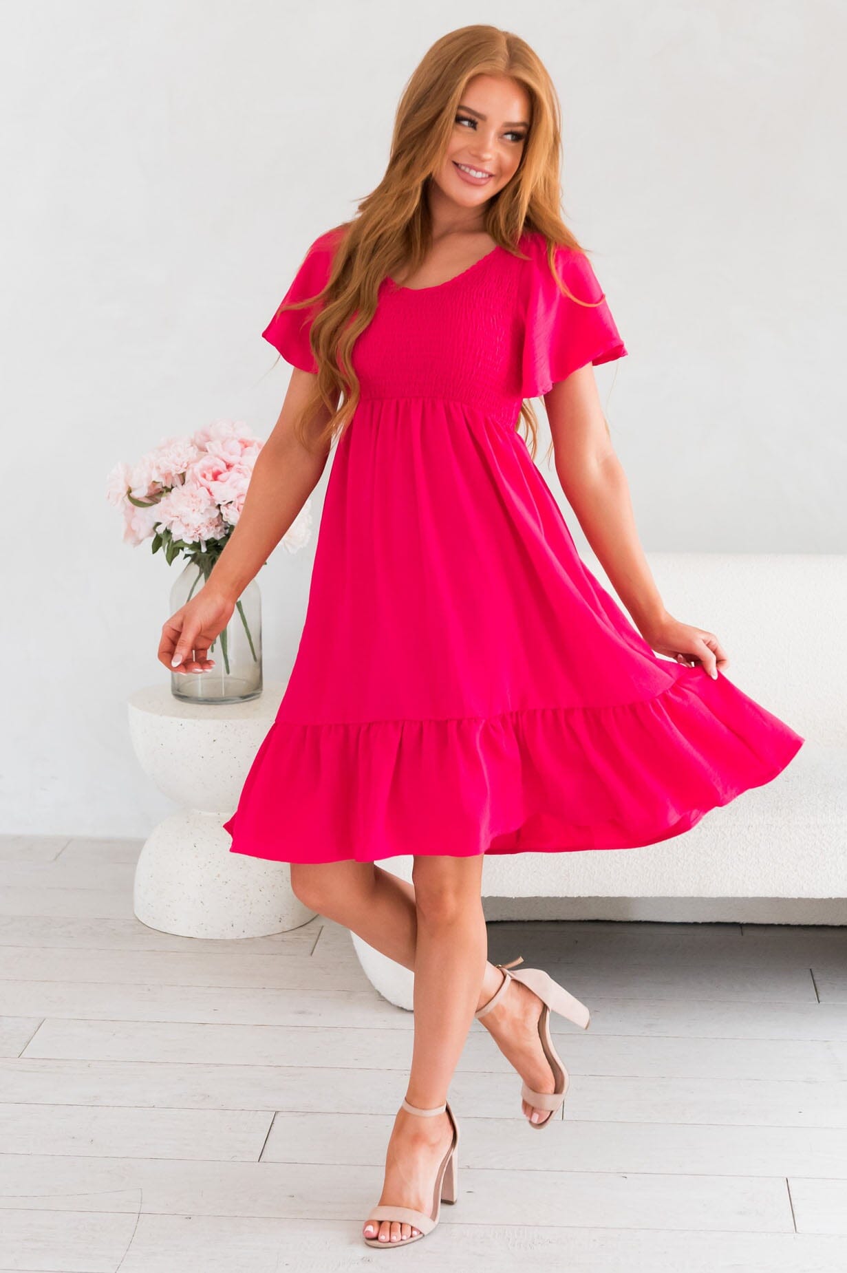 The Kitt Modest Fuchsia Dress The Kitt Modest Fuchsia Dress