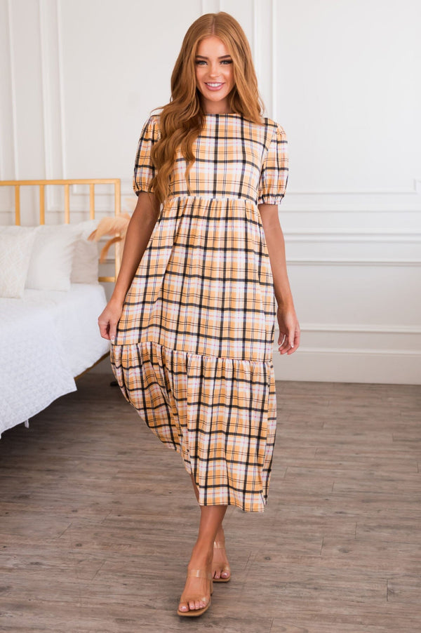 The Jennica Modest Plaid Dress