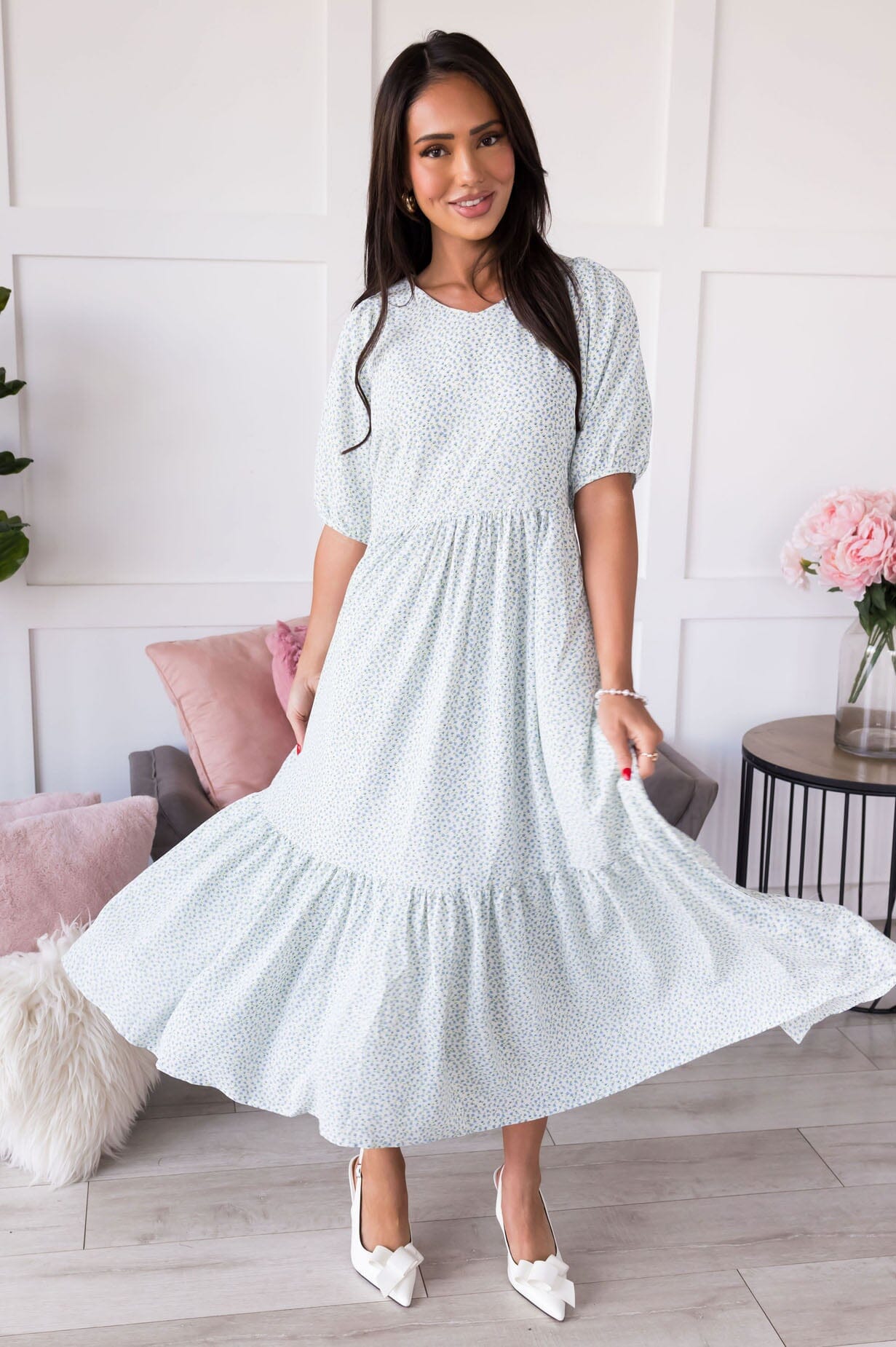short modest dresses Classy Short Sleeve Knee-Length Party Dress