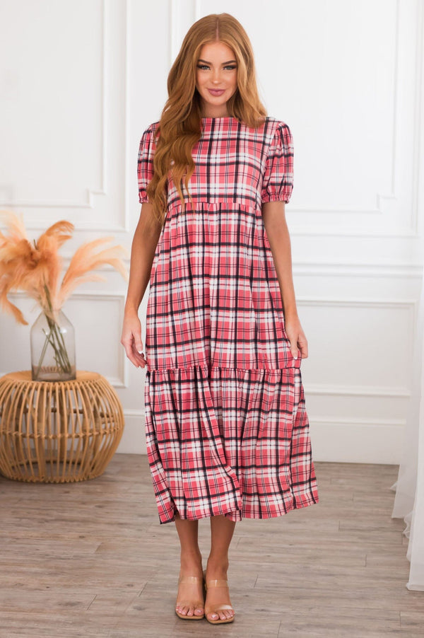 The Jennica Modest Plaid Dress