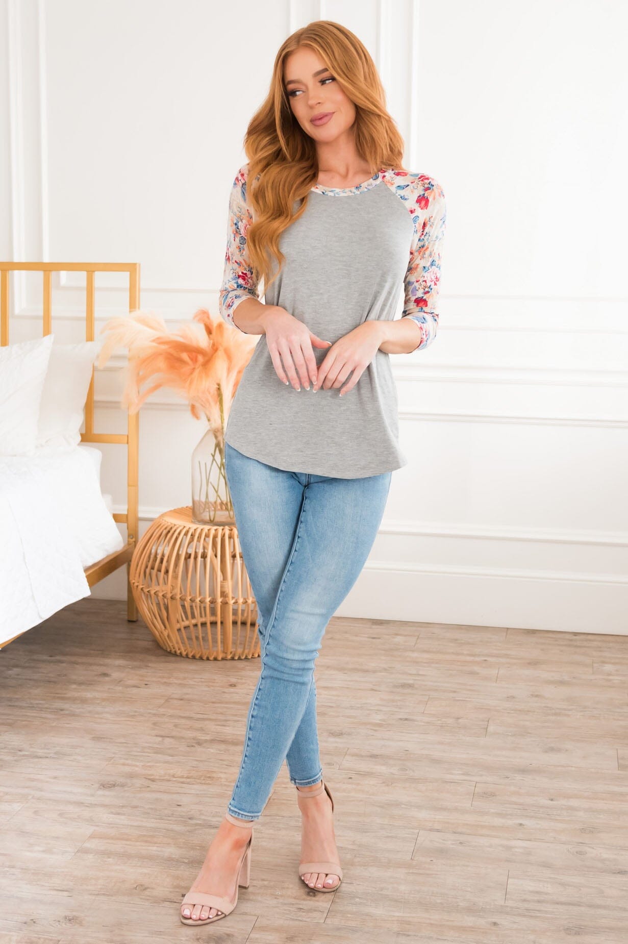 Floral Beauty Modest Baseball Tee Modest Dresses vendor-unknown