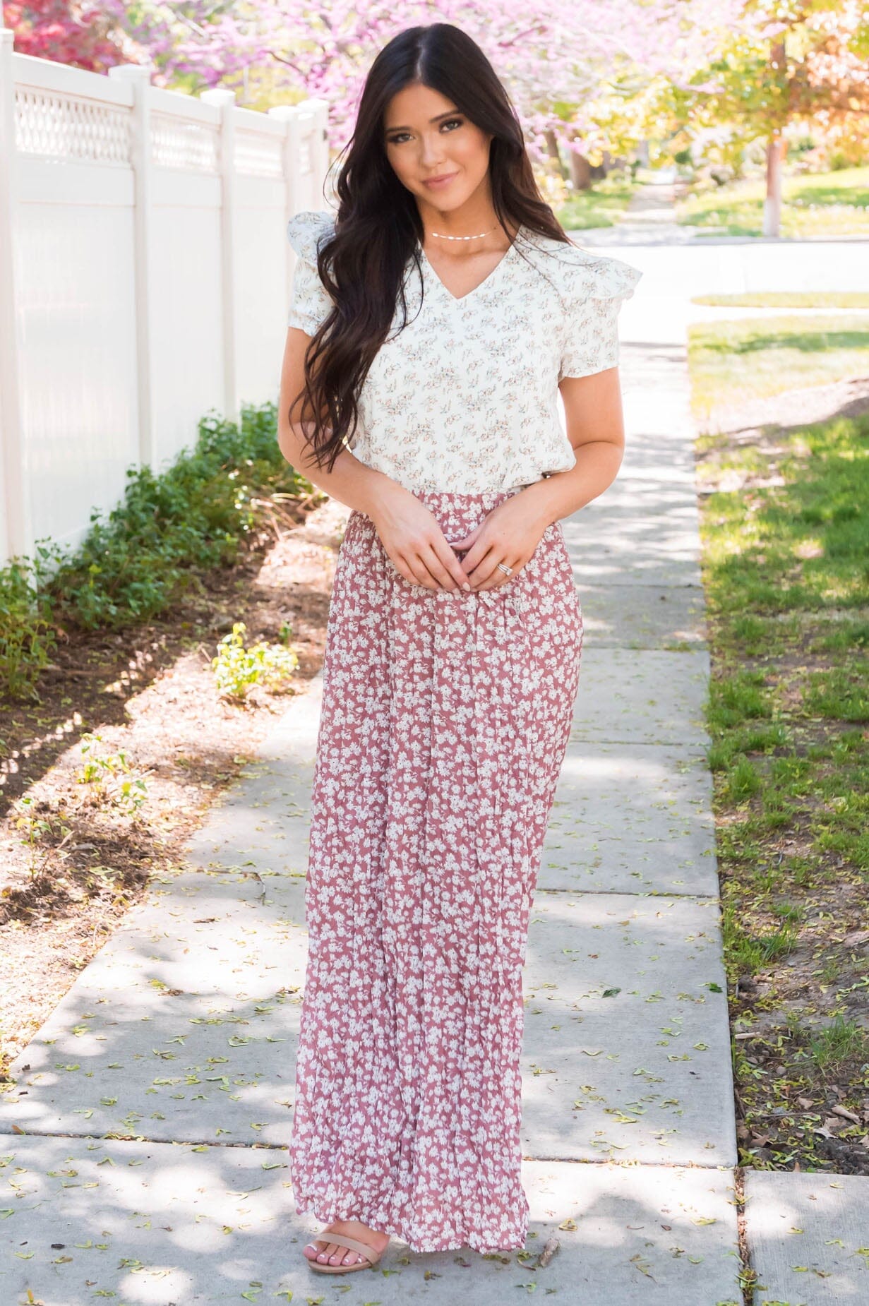 Ditzy Floral Textured Maxi Skirt Modest Dresses vendor-unknown