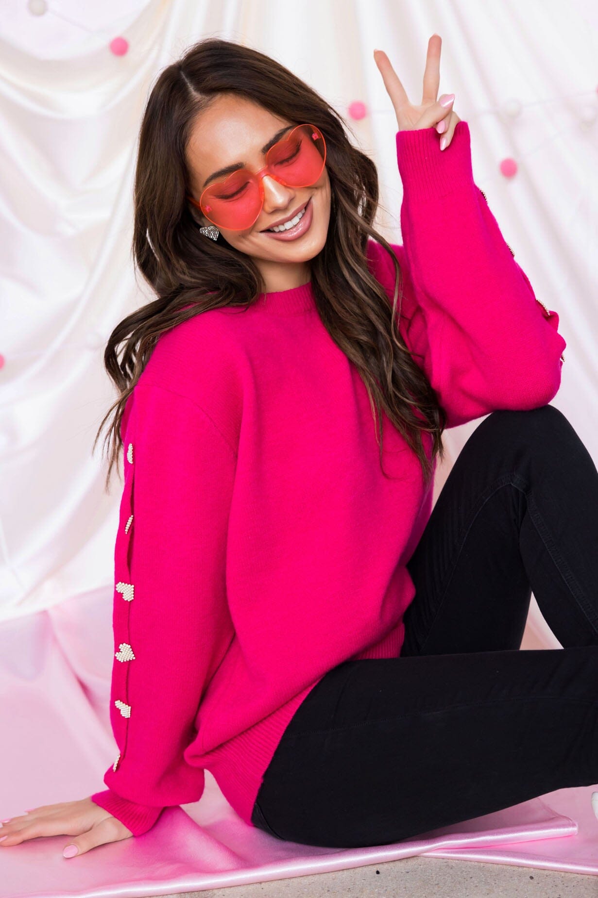 Be My Sweetheart Button Sleeve Sweater Modest Dresses vendor-unknown