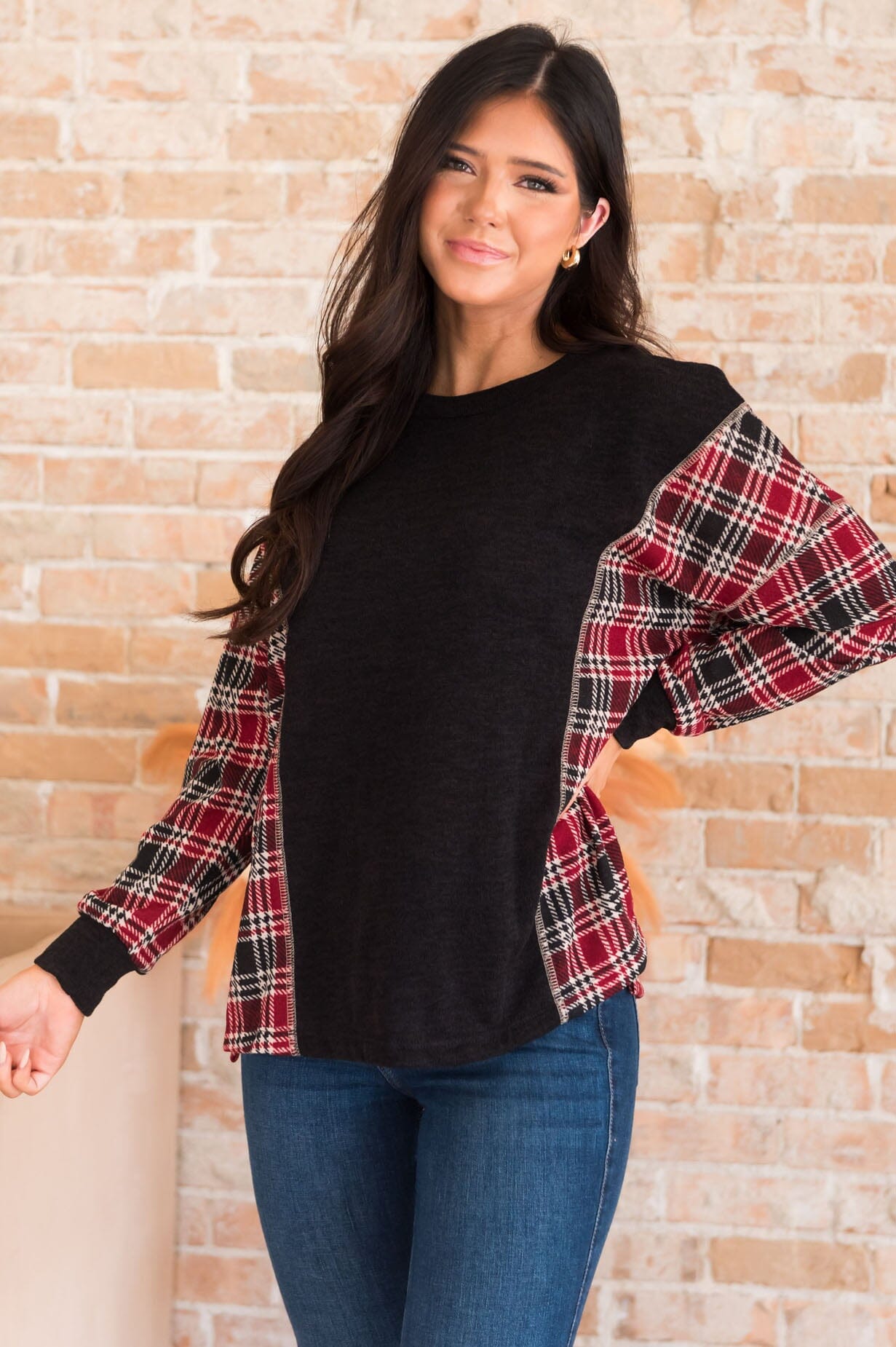 Plaid Makes It Complete Modest Sweater Tops vendor-unknown