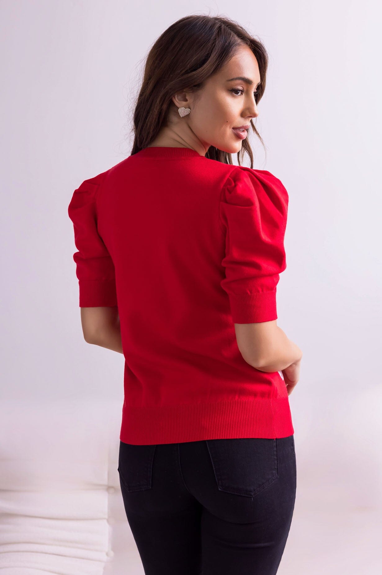 Pretty In Bows Puff Sleeve Sweater Modest Dresses vendor-unknown