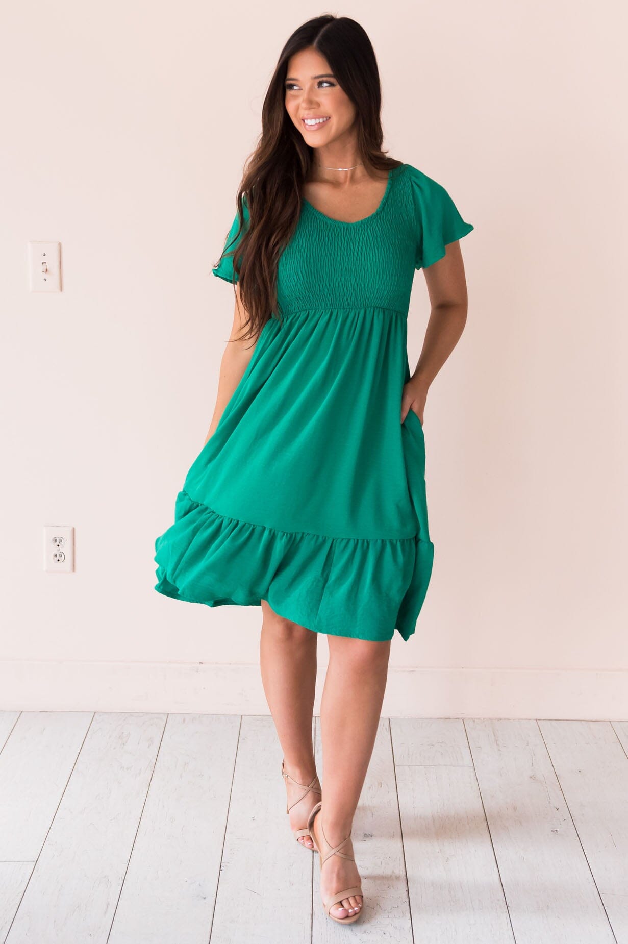 modest emerald green dress Emerald Green Silk Midi Dress, Silk Modest Dress for Women, Emerald Silk Long Dress With Long Sleeves, Modest Engagement Dress