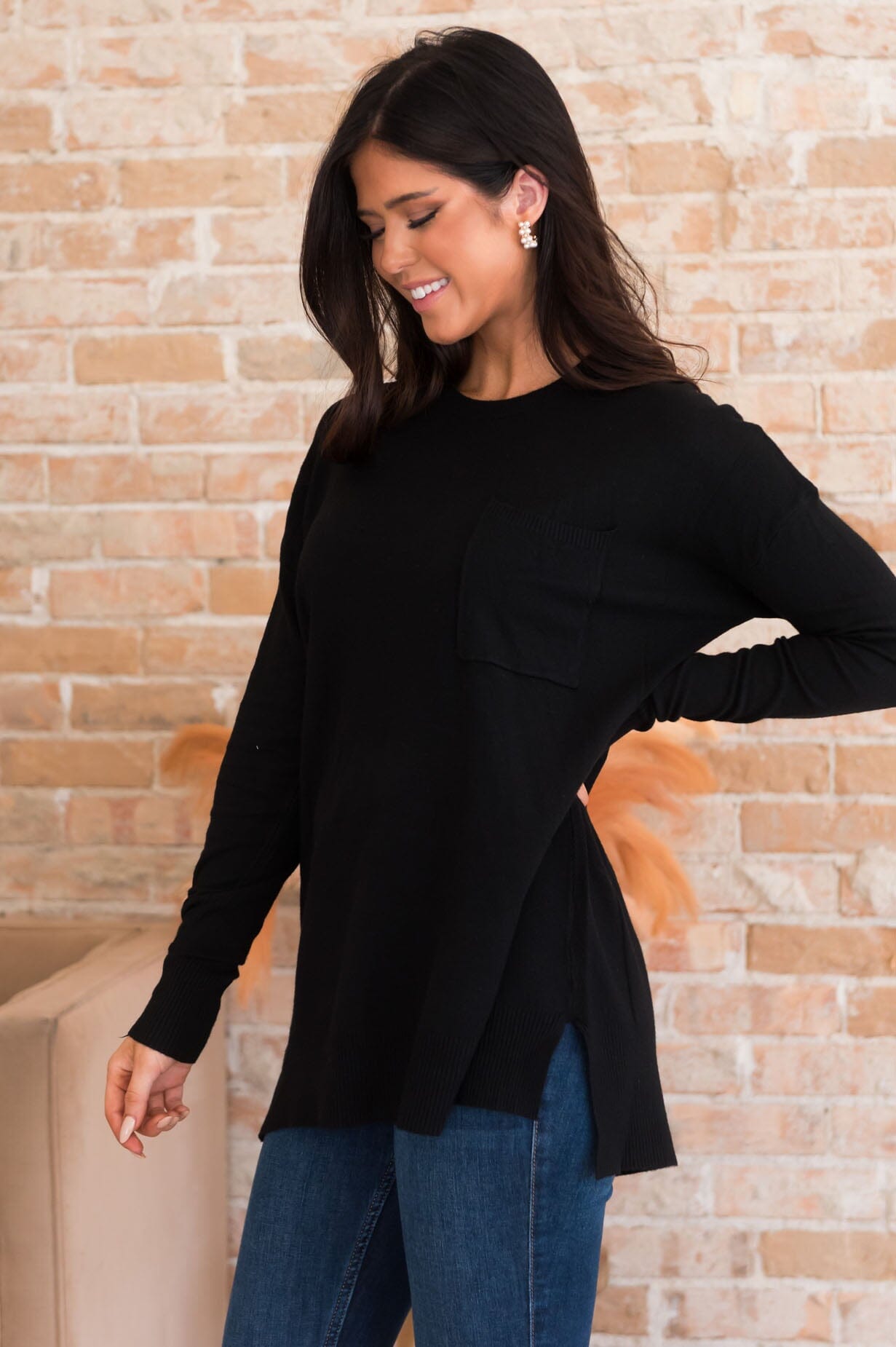 Foggy Mornings Pocket Modest Sweater Tops vendor-unknown