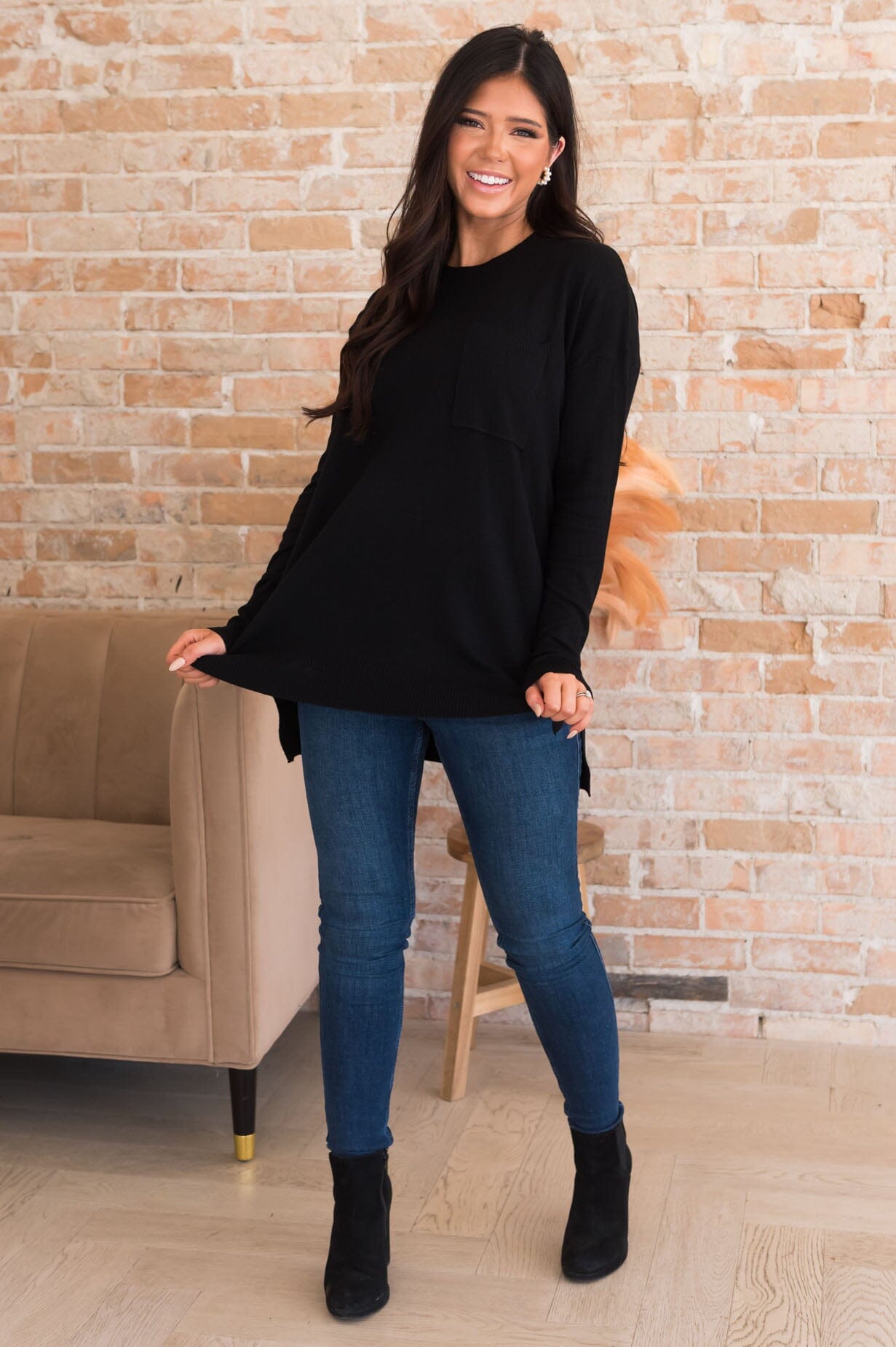 Foggy Mornings Pocket Modest Sweater Tops vendor-unknown