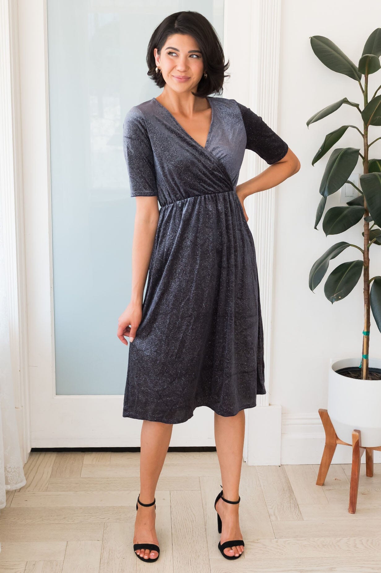 grey modest dress Modest Formal Satin Dress G531 Grey