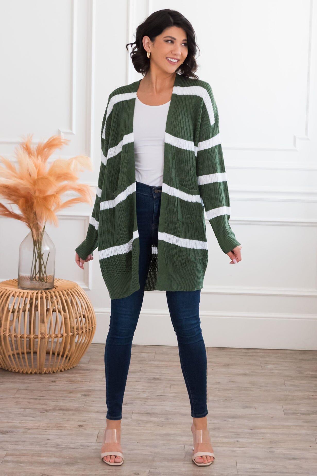 Ever So Stylish Modest Striped Cardigan Tops vendor-unknown