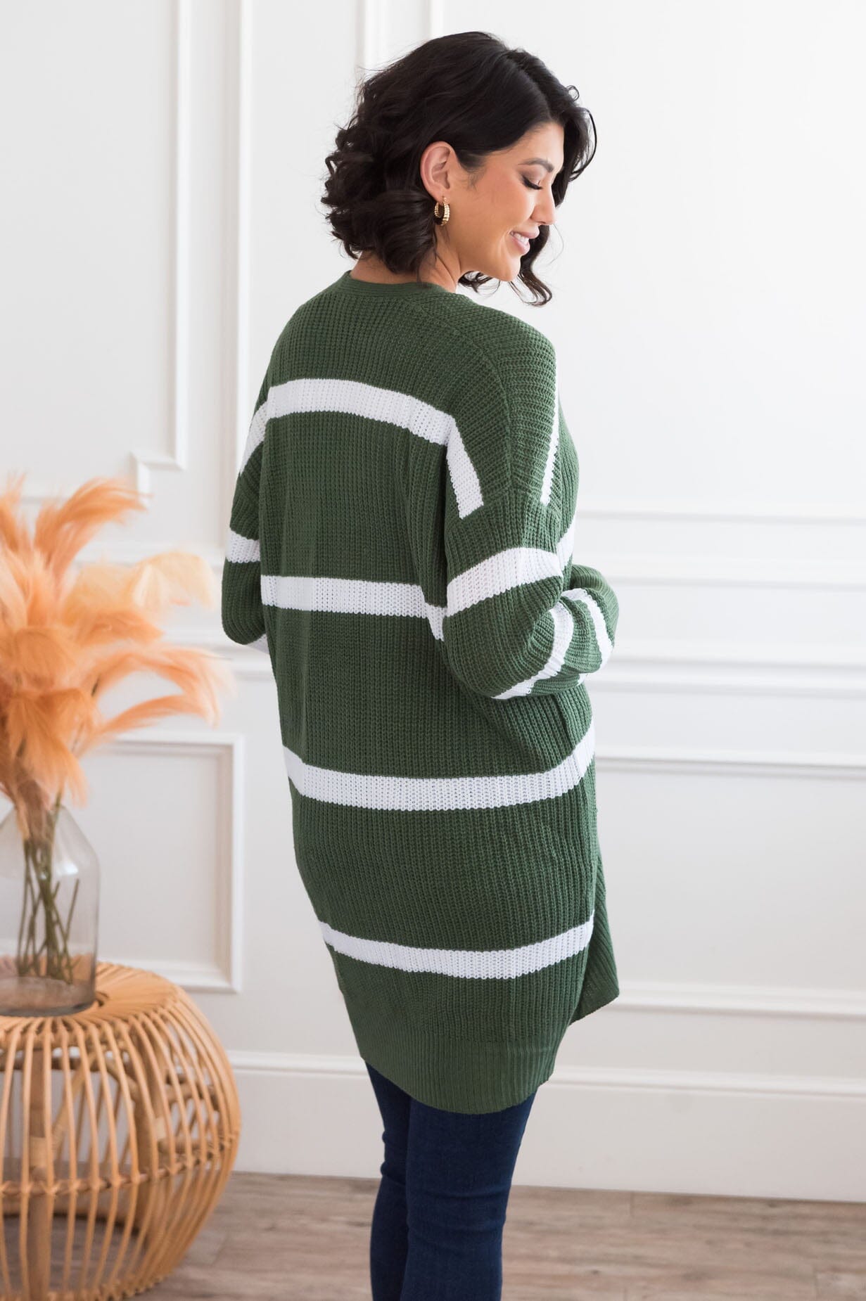 Ever So Stylish Modest Striped Cardigan Tops vendor-unknown