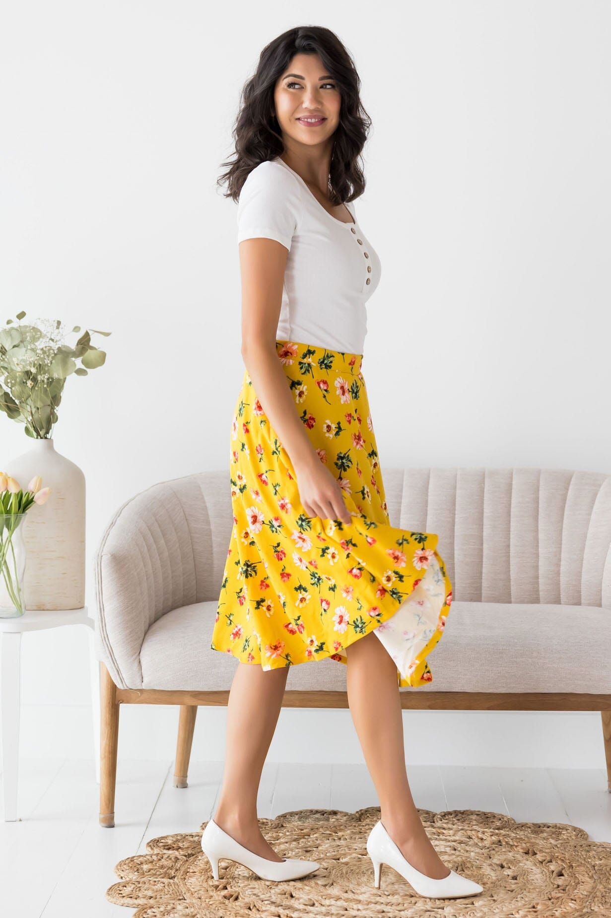 Bouquet of Flowers Modest Circle Skirt Modest Dresses vendor-unknown