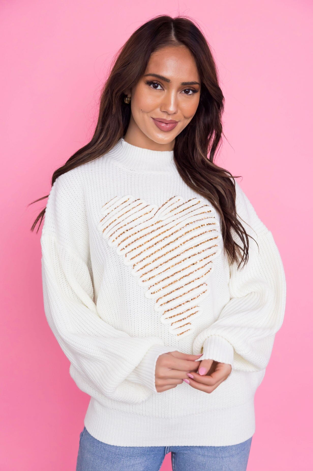 Coupled Up Sequin Heart Sweater Modest Dresses vendor-unknown