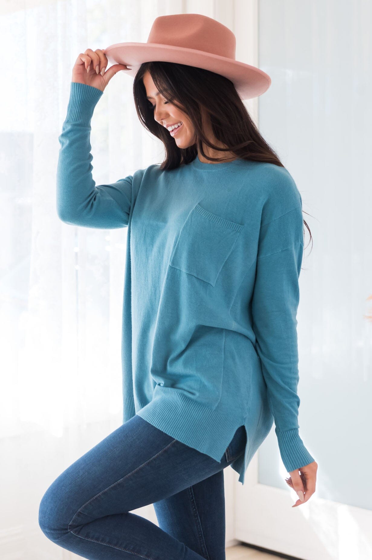 Foggy Mornings Pocket Modest Sweater Tops vendor-unknown