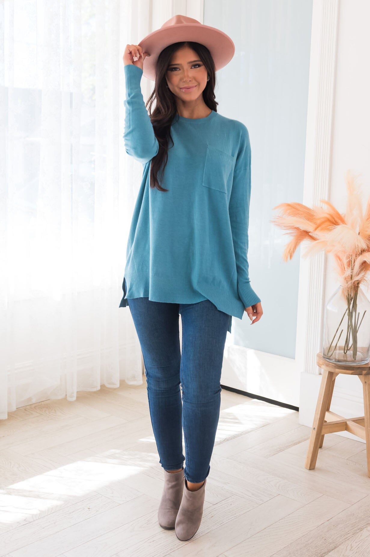 Foggy Mornings Pocket Modest Sweater Tops vendor-unknown