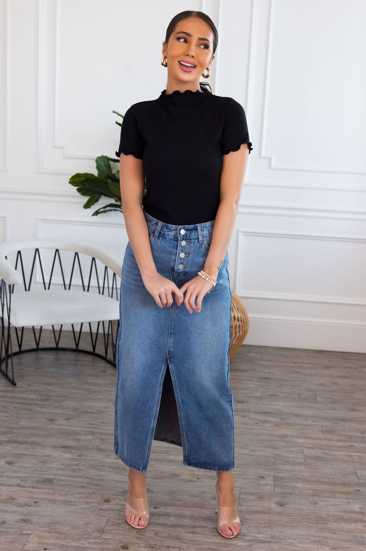 Bright Skies Modest Denim Skirt Modest Dresses vendor-unknown