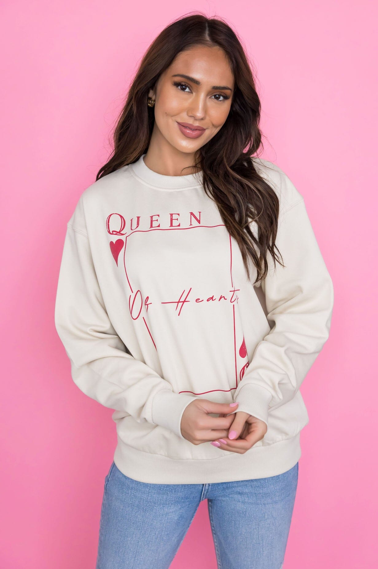 Queen Of Hearts Graphic Sweatshirt Modest Dresses vendor-unknown