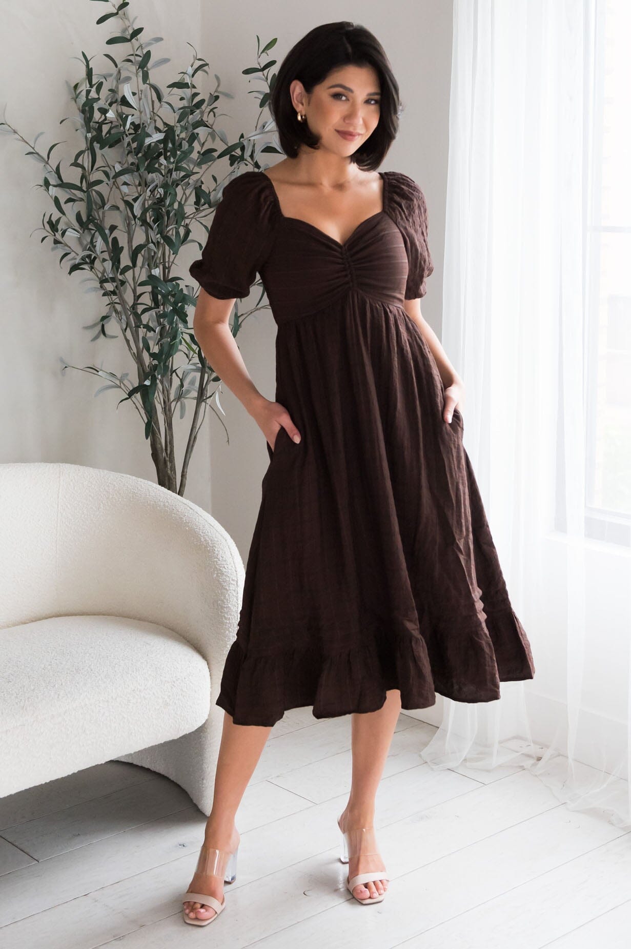 The Bronte Modest Brown Dress