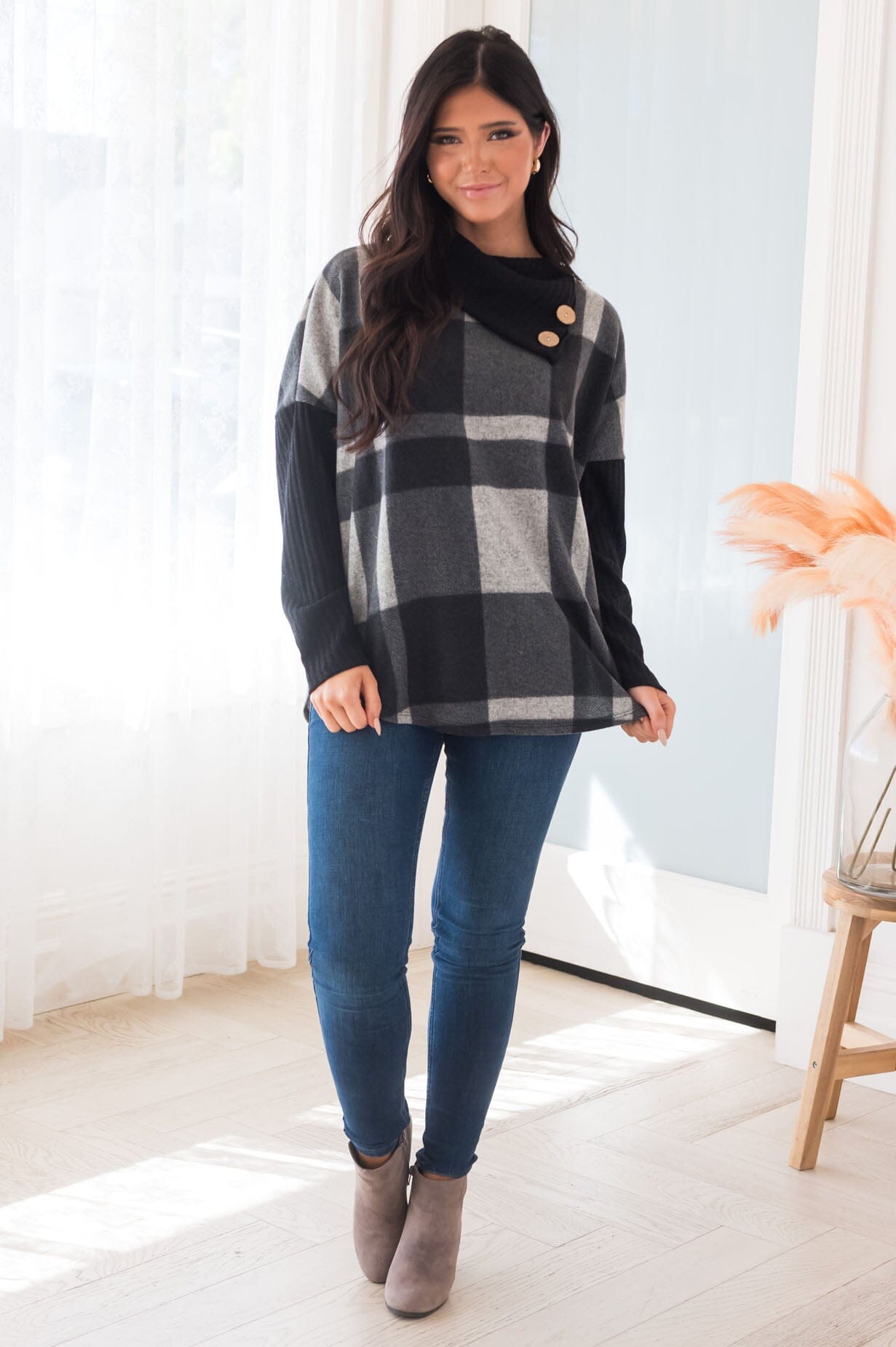 No Goodbyes Modest Cowl Neck Sweater Tops vendor-unknown