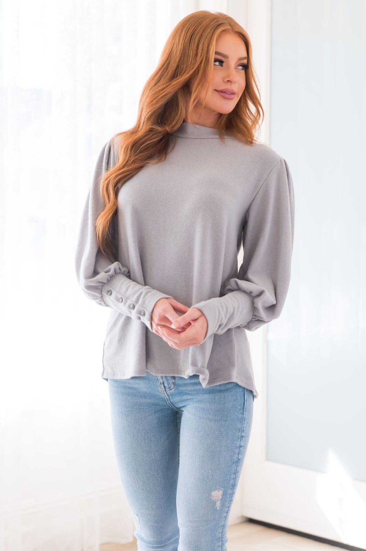 Warm Soft & Sophisticated Button Sleeve Sweater Tops vendor-unknown