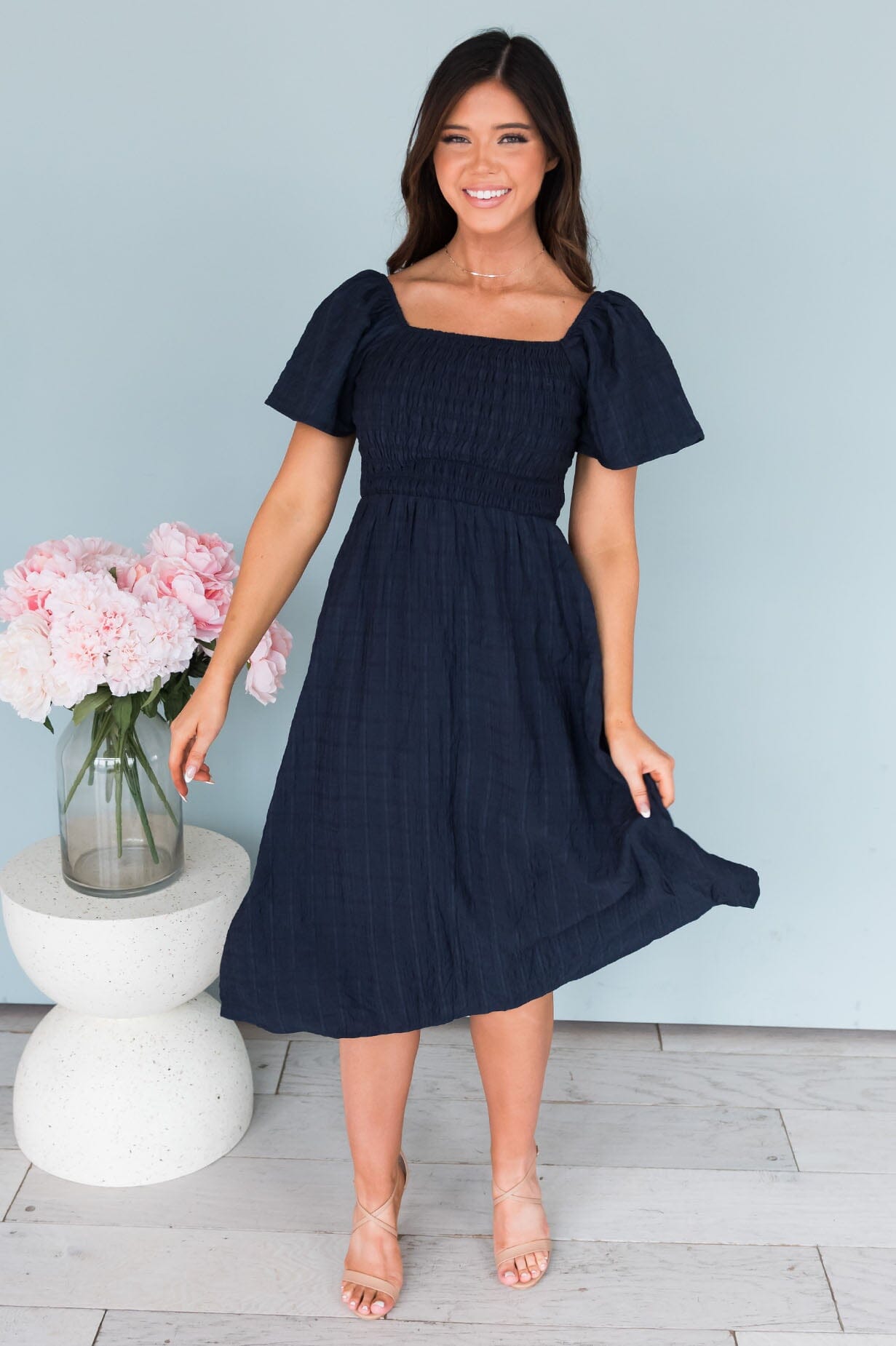 modest navy blue dresses Modest Navy Blue Wedding Dress 48051L