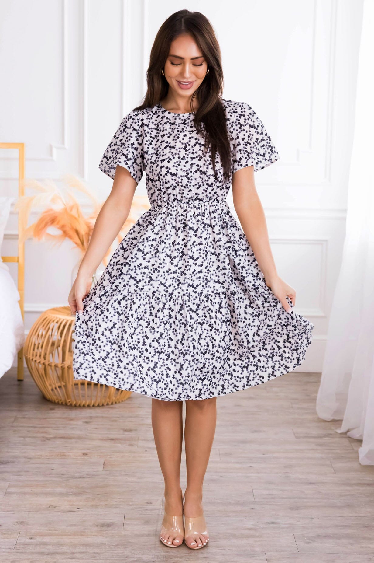 black and white modest dress Zebra Swirl Hazel Dress