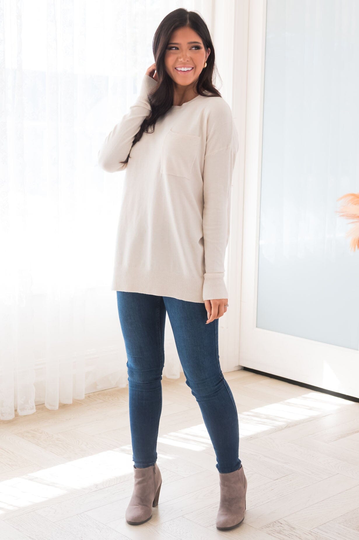 Foggy Mornings Pocket Modest Sweater Tops vendor-unknown