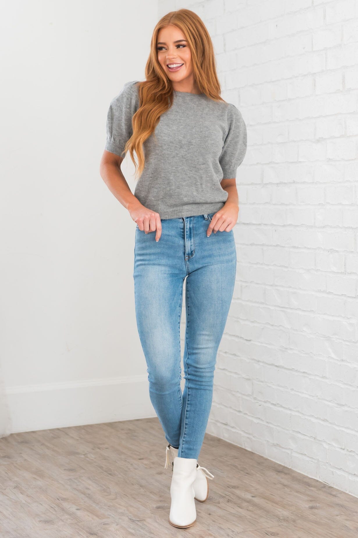 Classy Meets Cute Modest Puff Sleeve Sweater Modest Dresses vendor-unknown