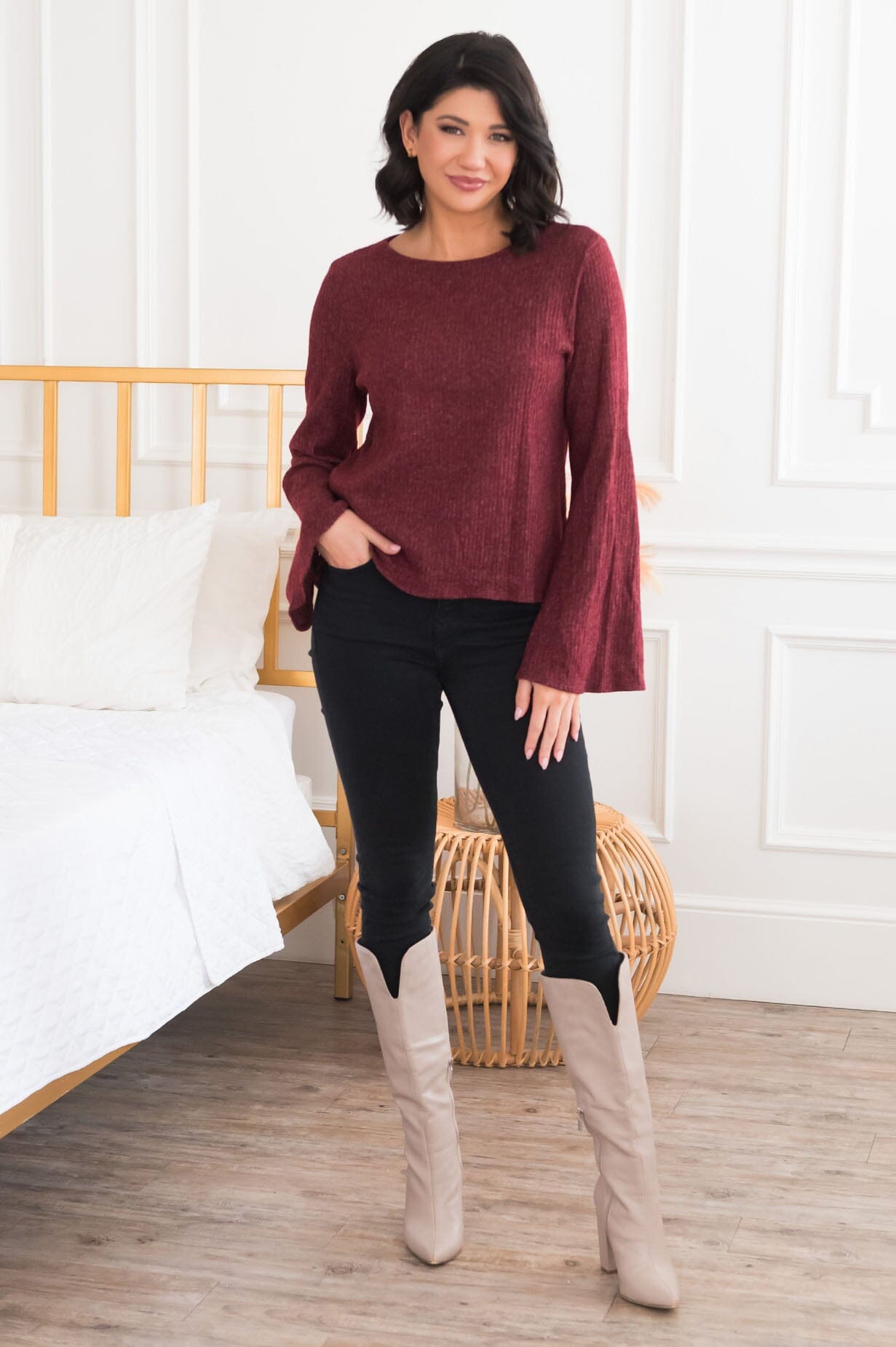 Beautiful You Modest Bell Sleeve Blouse NeeSee's Dresses