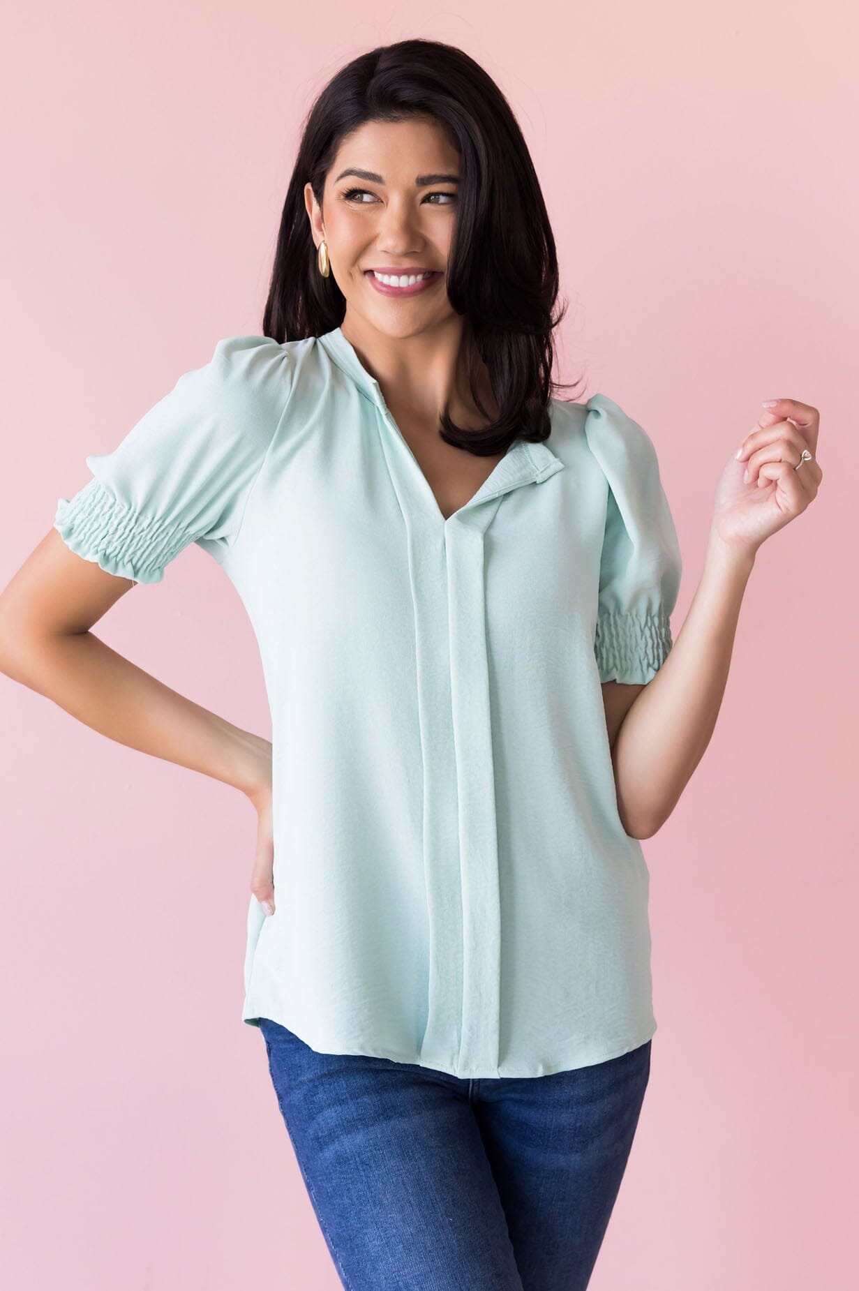 Pretty Pleats V-Neck Blouse NeeSee's Dresses