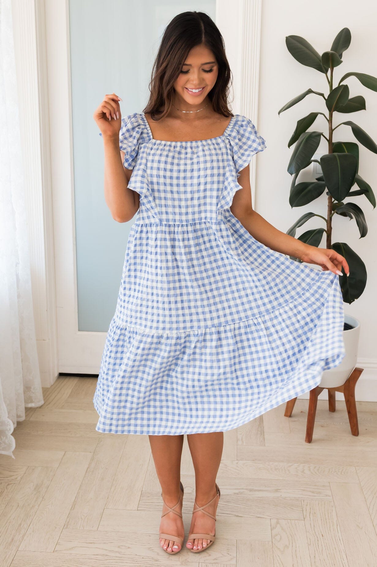slim fit dress slacks The Sabine Modest Gingham Dress