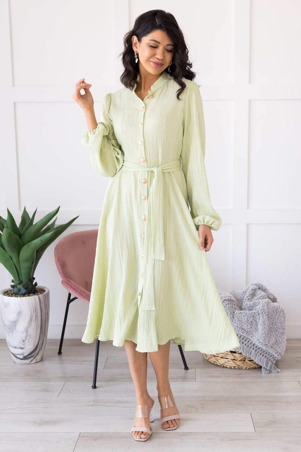 chinese dress ladies Elisa Linen Blouse Dress OLIVETTE – UsW-Modest Fashion main image 0
