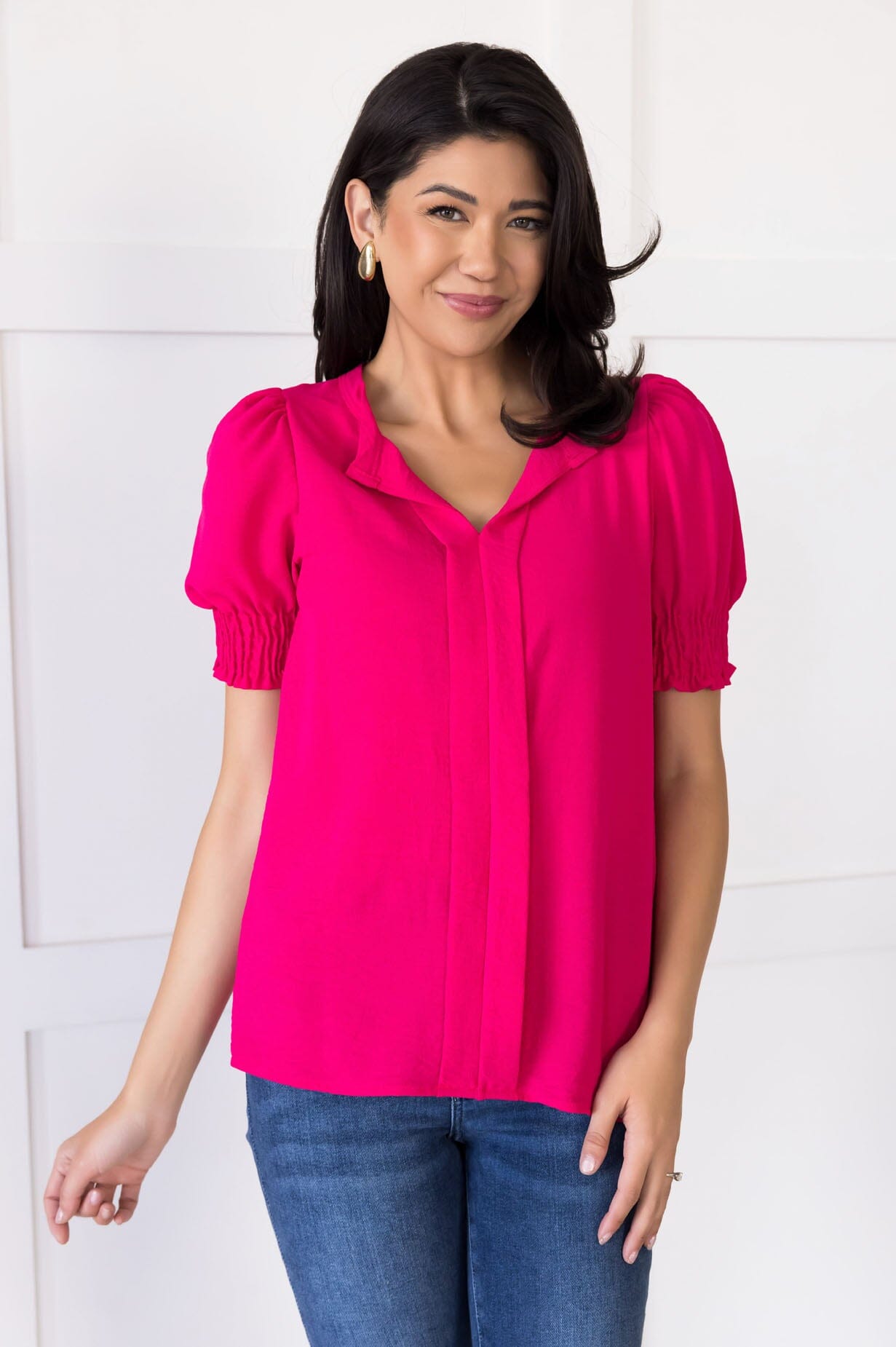 Pretty Pleats V-Neck Blouse NeeSee's Dresses