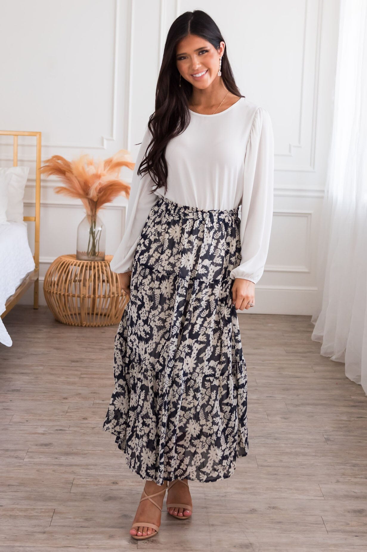 Excited To Twirl Modest Tiered Skirt Skirts vendor-unknown