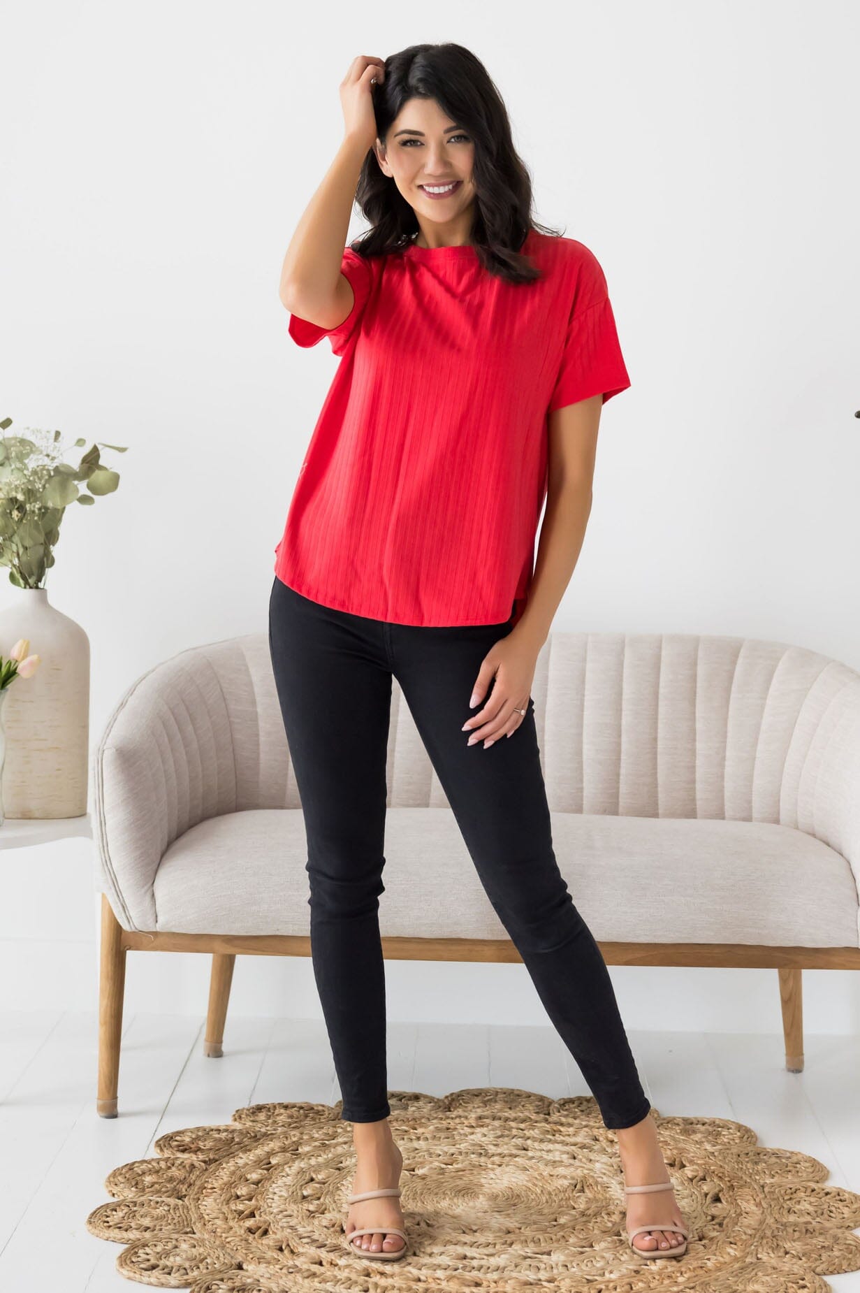 Cheerful Spirit Ribbed Top Modest Dresses vendor-unknown