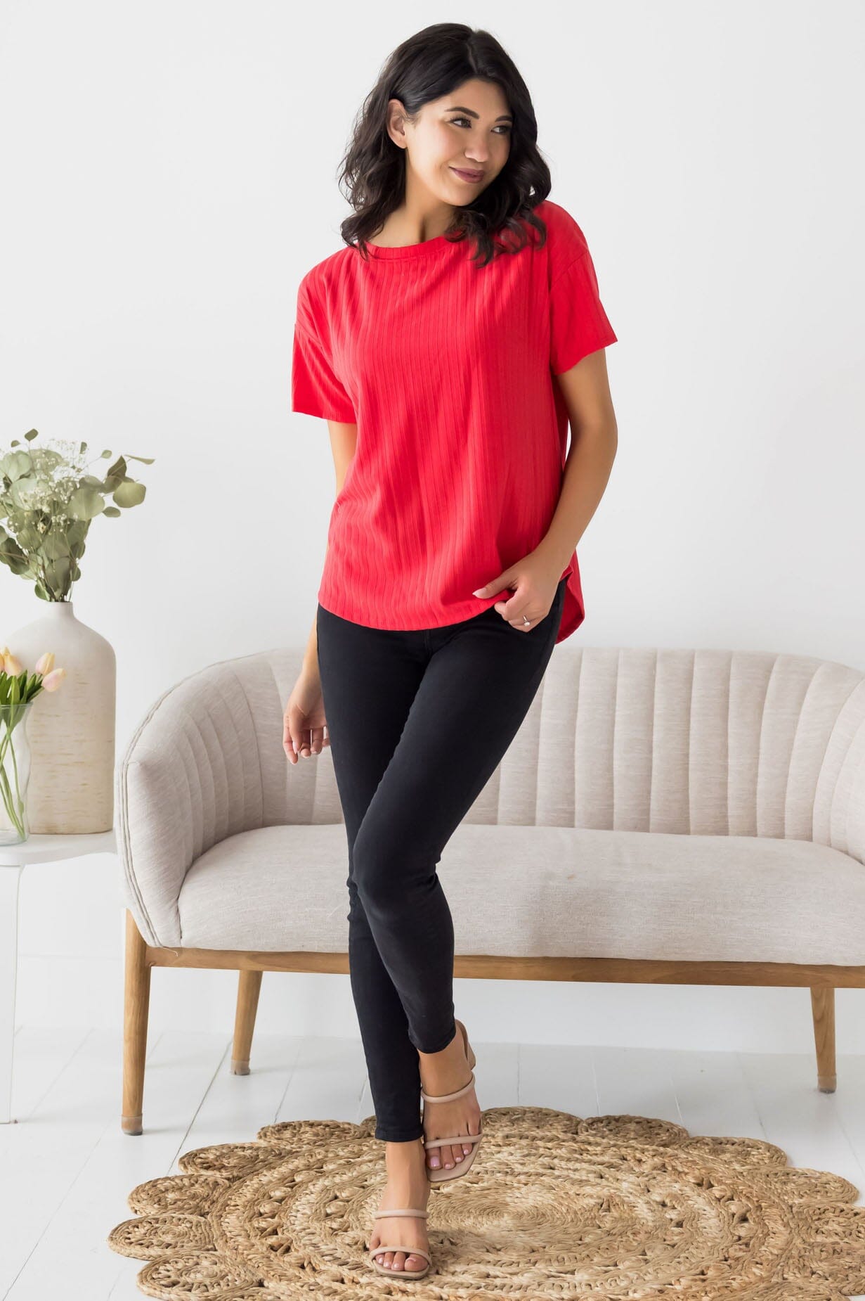 Cheerful Spirit Ribbed Top Modest Dresses vendor-unknown