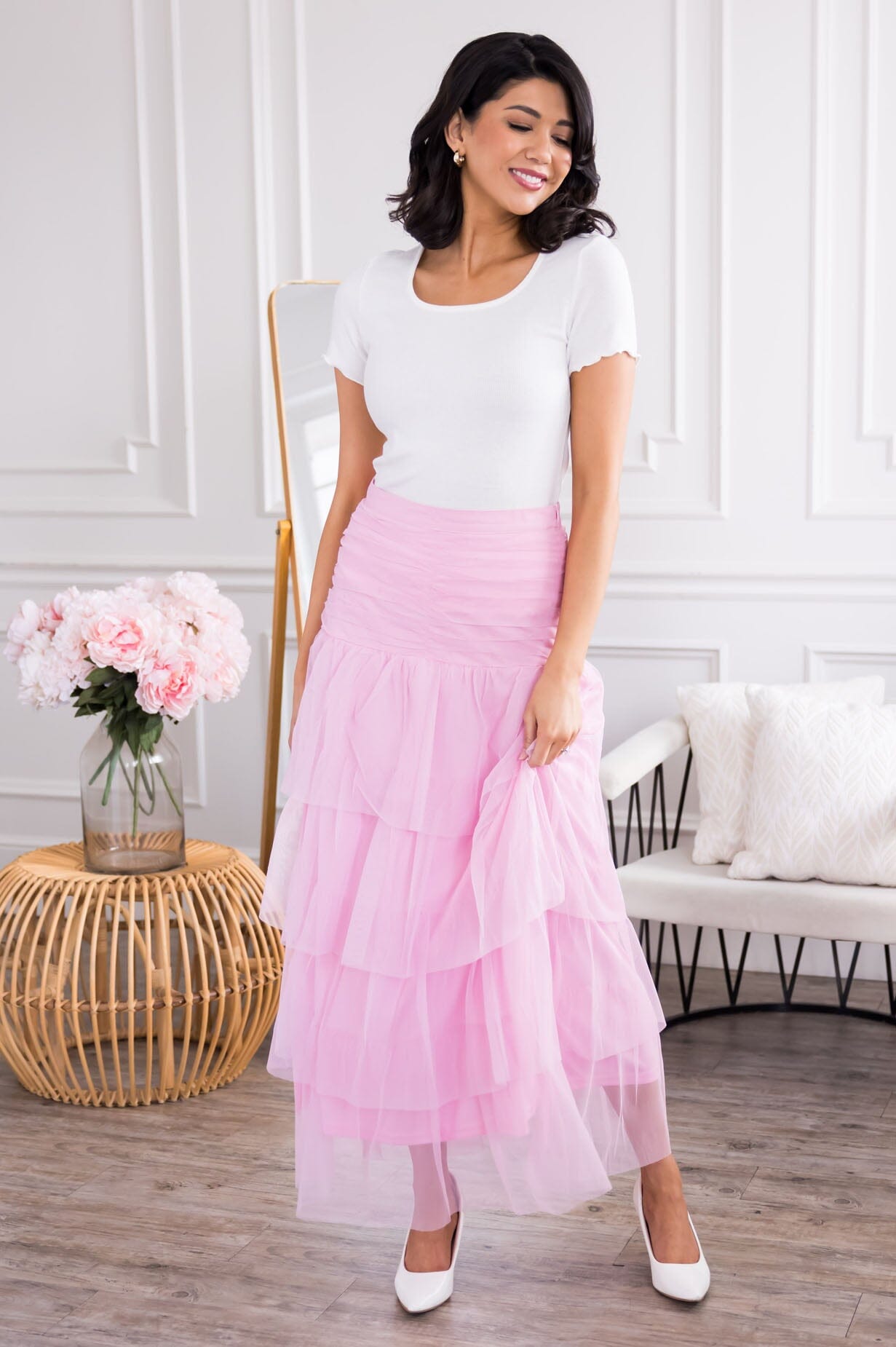 Pretty In Pink Kinda Day Tulle Skirt Modest Dresses vendor-unknown