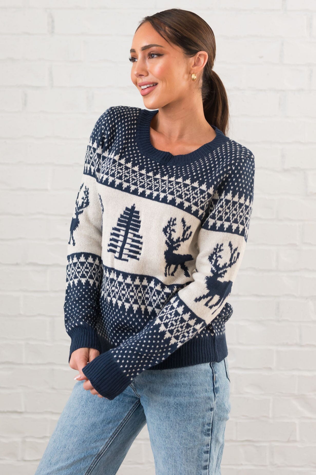 Happy Christmas Modest Fair Isle Sweater Modest Dresses vendor-unknown