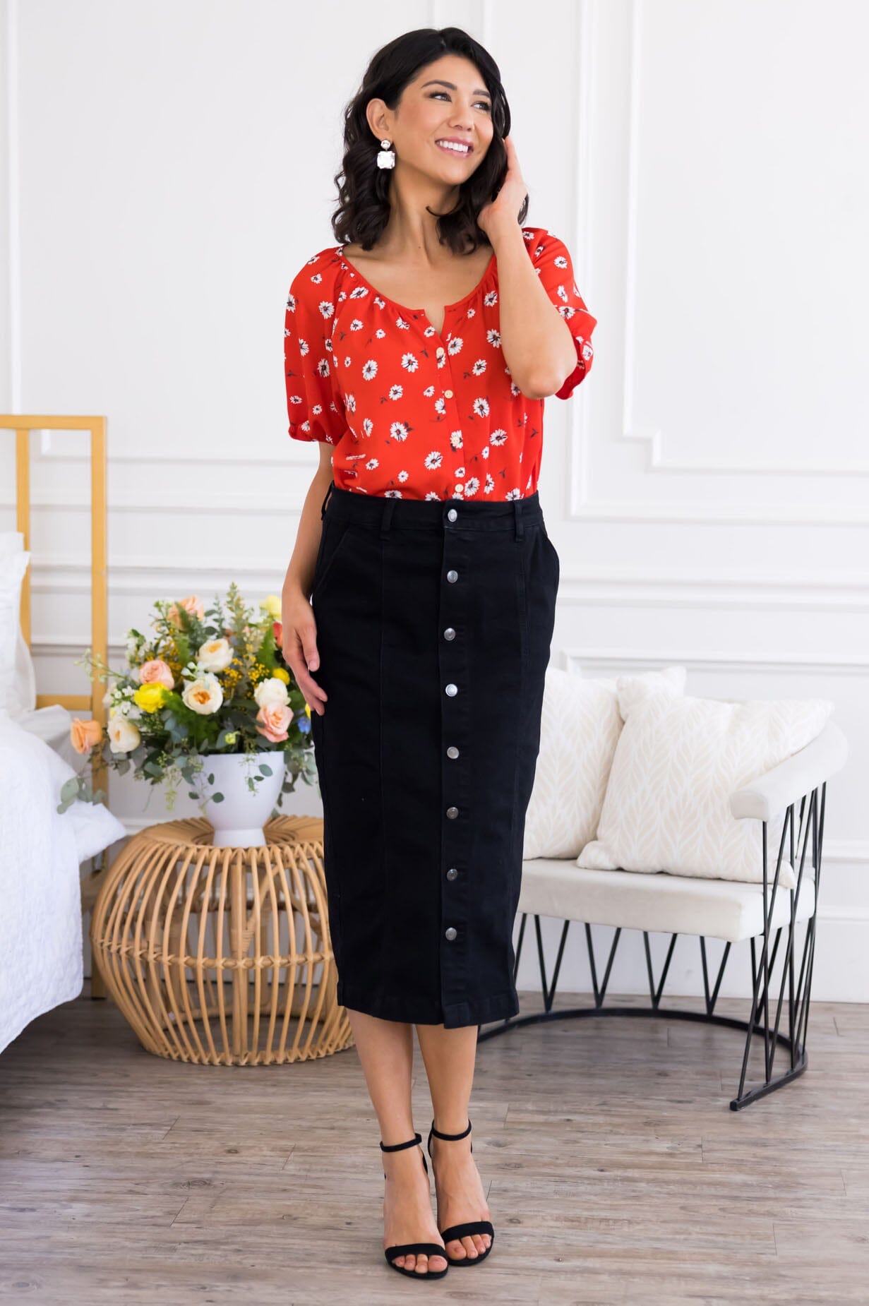 Don't Worry Be Happy Denim Skirt Skirts vendor-unknown