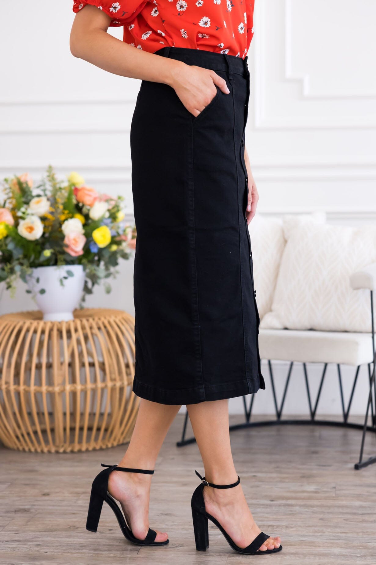 Don't Worry Be Happy Denim Skirt Skirts vendor-unknown