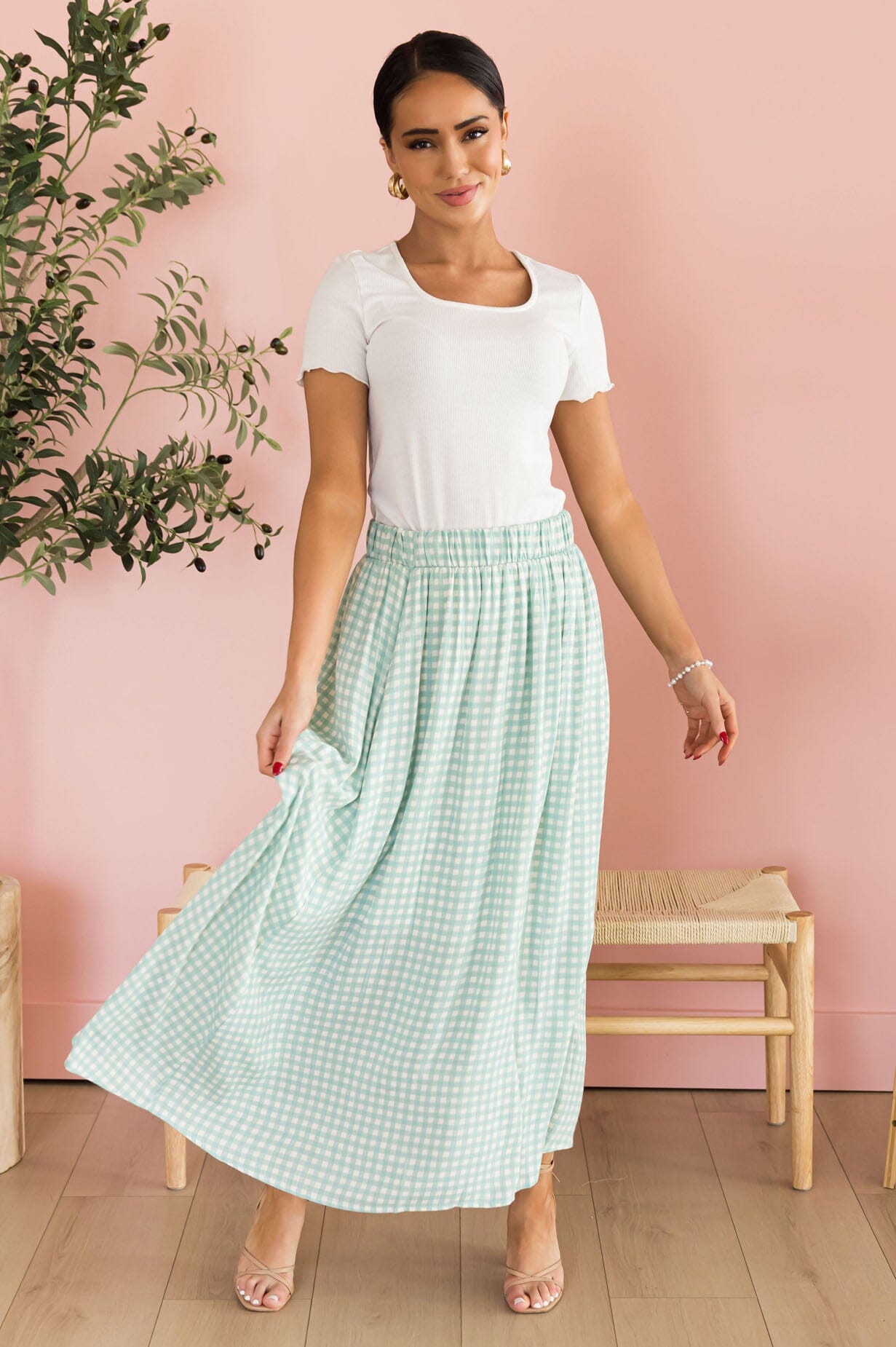 Secrets Ahead Gingham Skirt Modest Dresses vendor-unknown