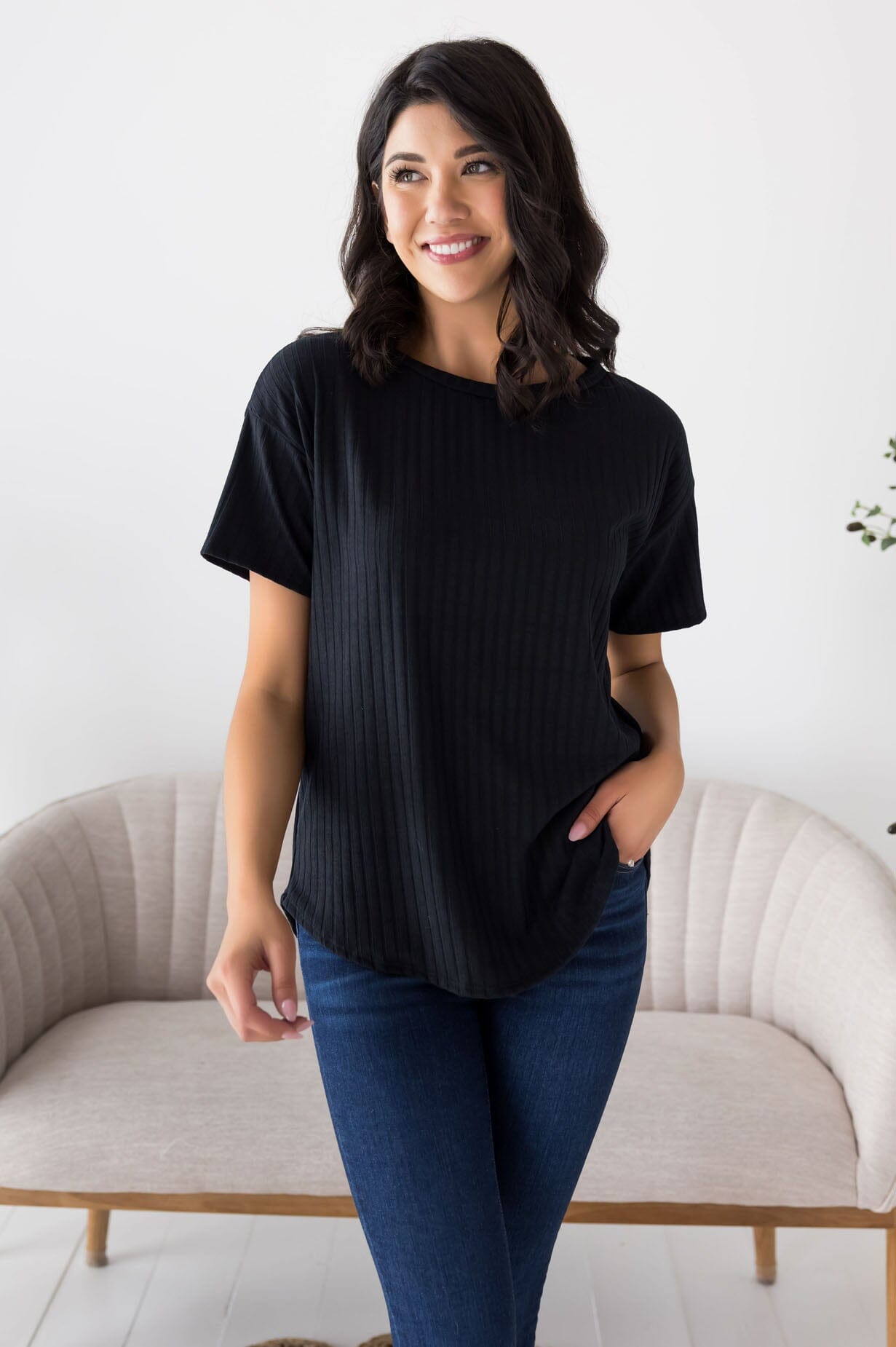 Cheerful Spirit Ribbed Top Modest Dresses vendor-unknown