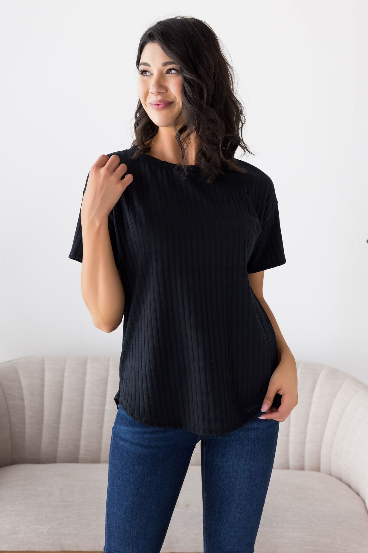 Cheerful Spirit Ribbed Top Modest Dresses vendor-unknown