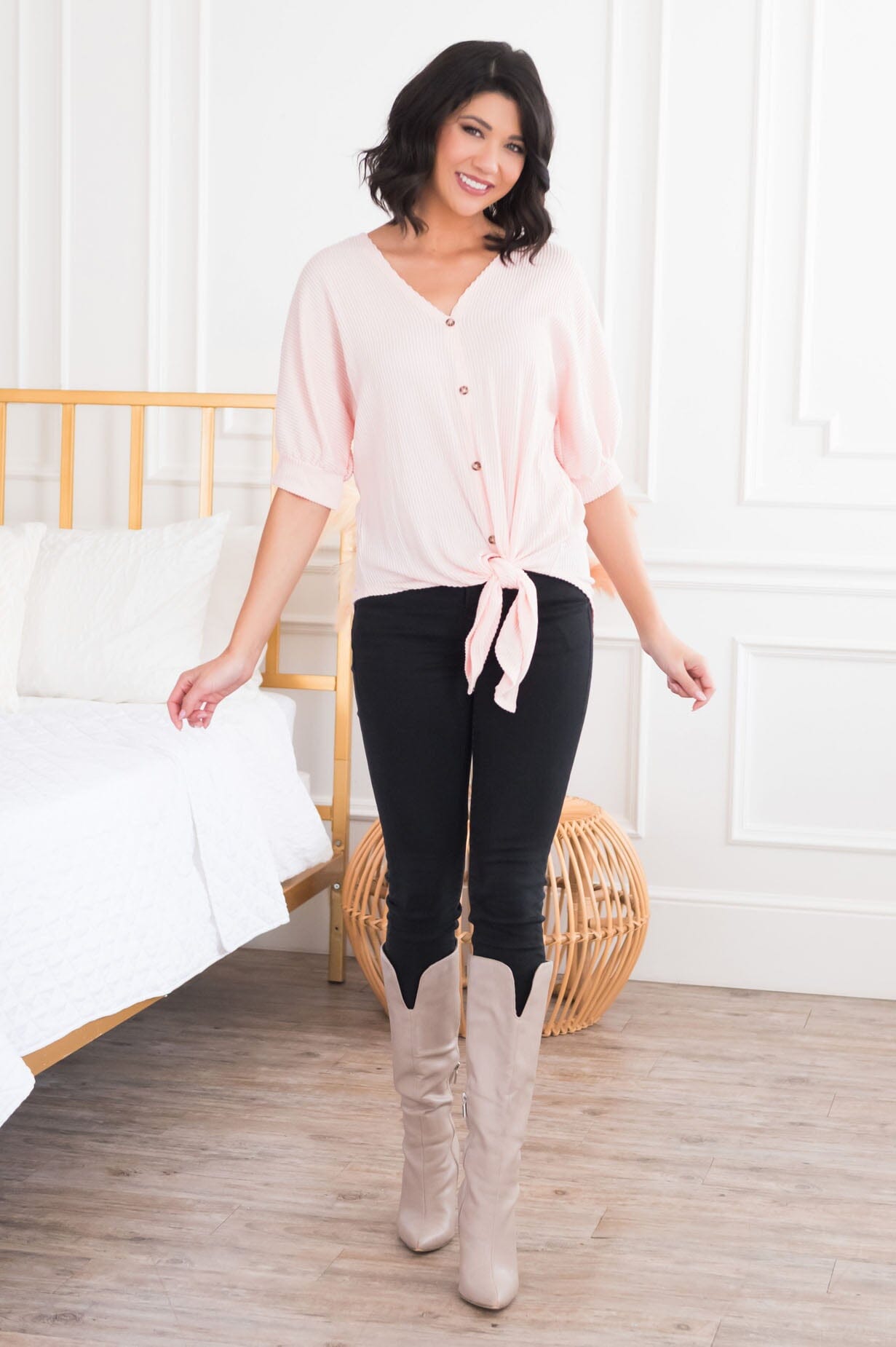 Moments Of Gladness Modest Tie Top Tops vendor-unknown