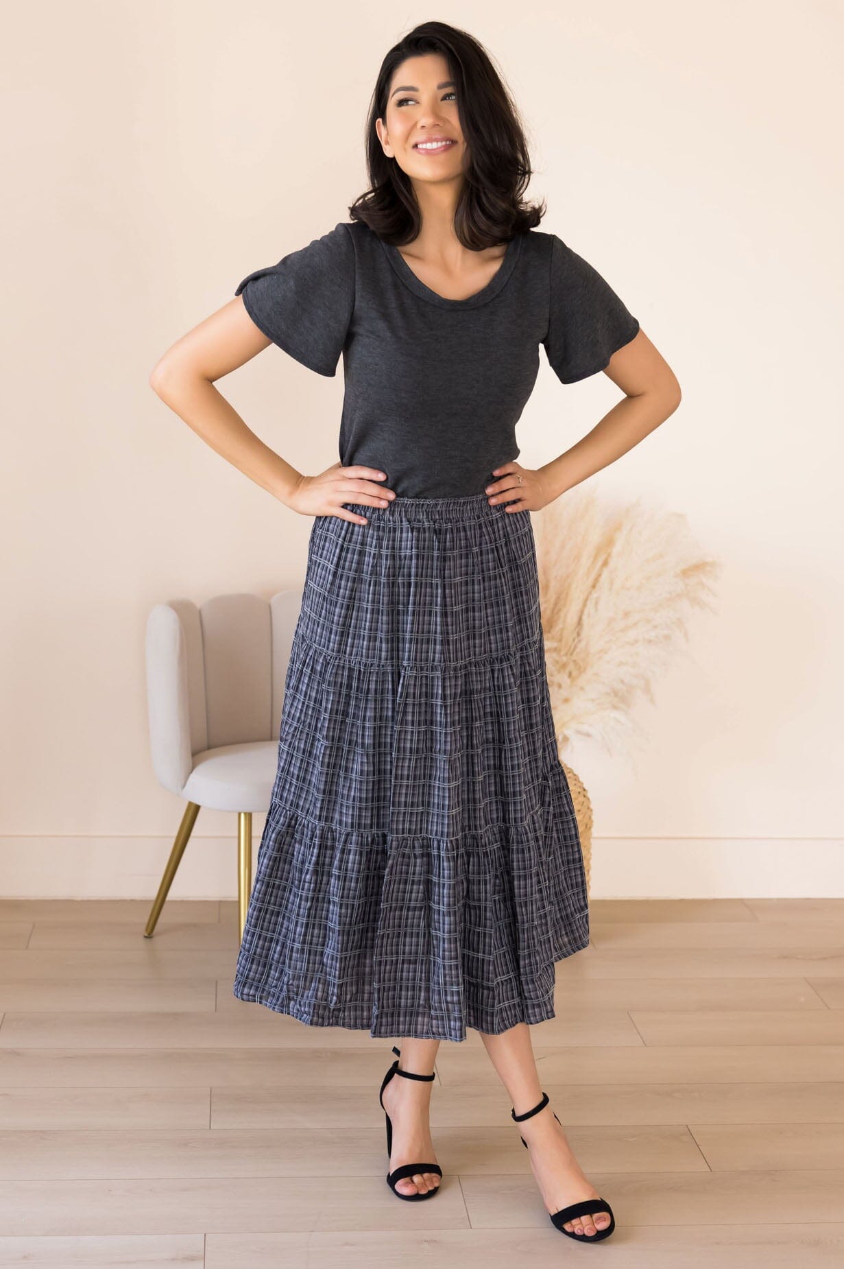 Secret Locket Tiered Skirt Modest Dresses vendor-unknown