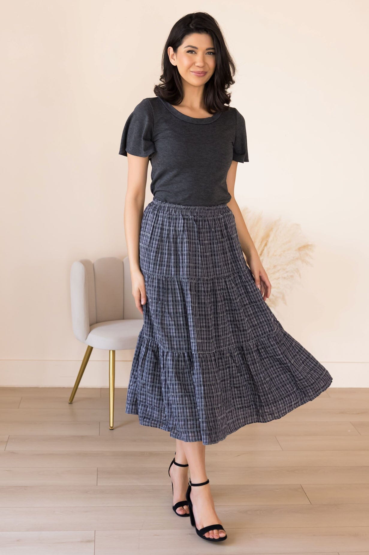 Secret Locket Tiered Skirt Modest Dresses vendor-unknown