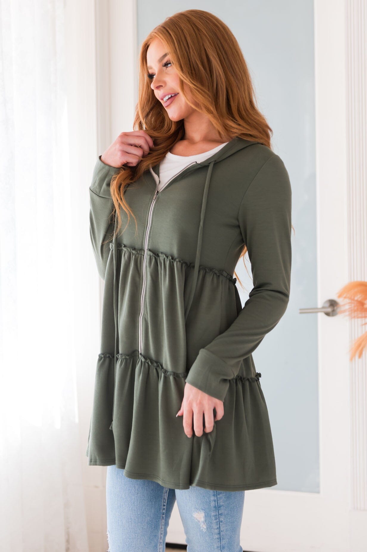 Free And Flowy Modest Zipper Hoodie Modest Dresses vendor-unknown