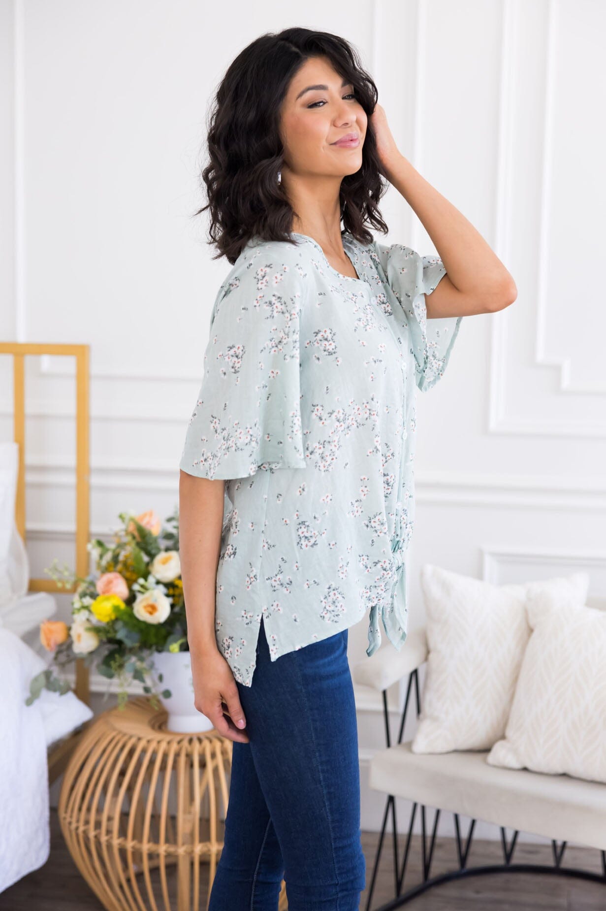 Photo Ready Tie Front Top Tops vendor-unknown