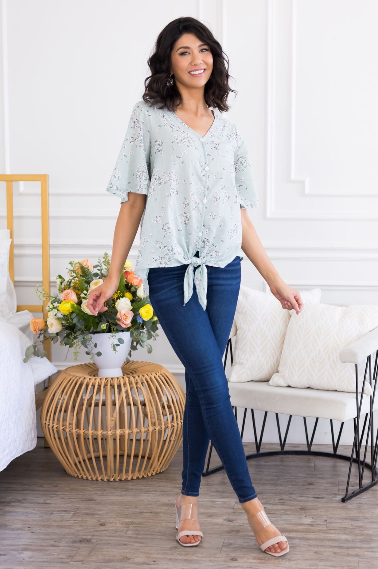 Photo Ready Tie Front Top Tops vendor-unknown